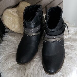 Jellypop Black Ankle Booties with Chain & Strap Details